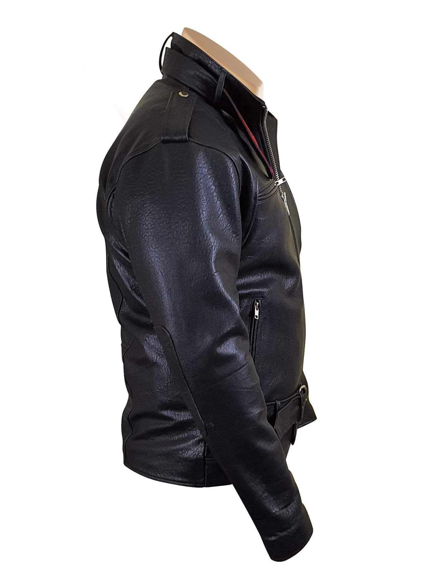 Handmade Dalton Bubble Textured Moto Leather Jacket With Collar Belt