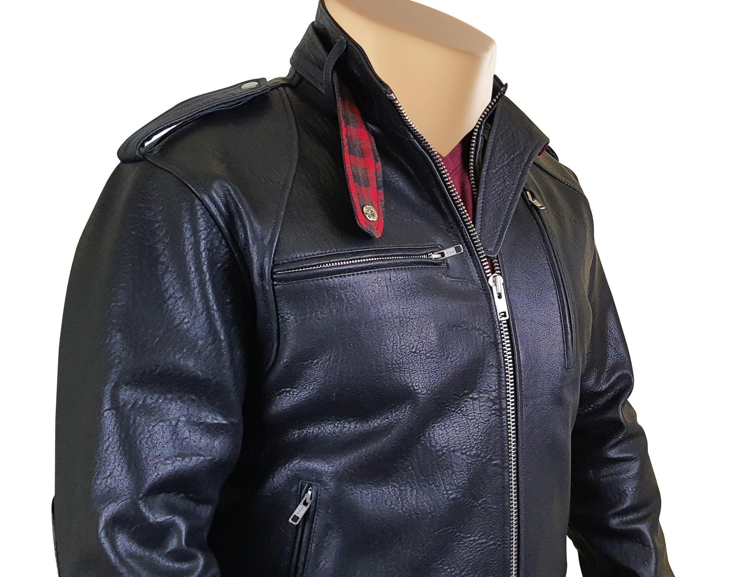Handmade Dalton Bubble Textured Moto Leather Jacket With Collar Belt