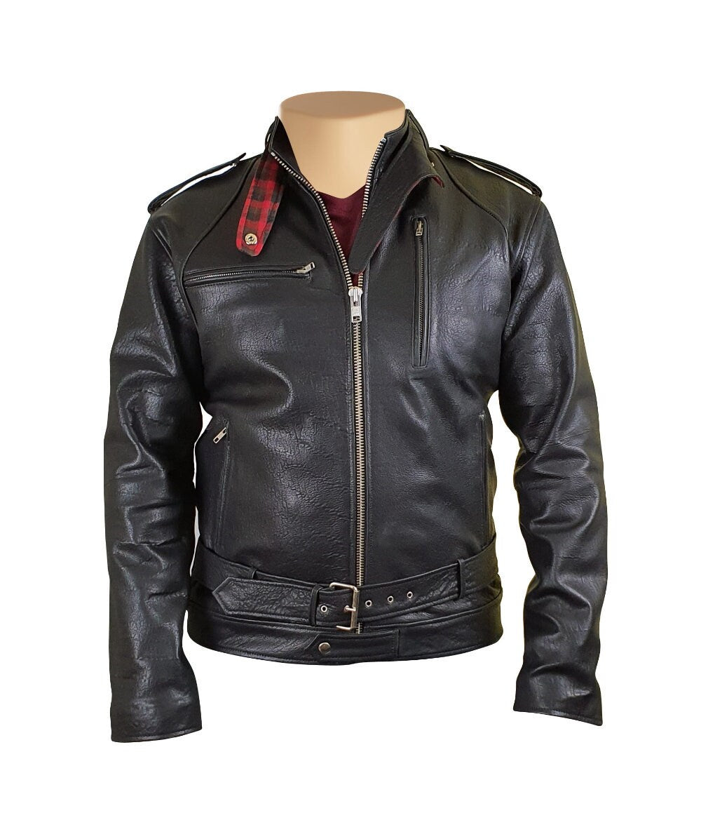 Handmade Dalton Bubble Textured Moto Leather Jacket With Collar Belt