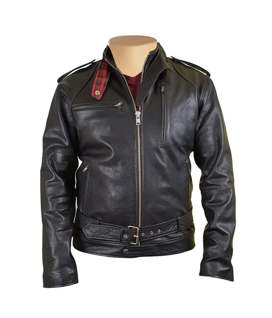 Handmade Dalton Bubble Textured Moto Leather Jacket With Collar Belt