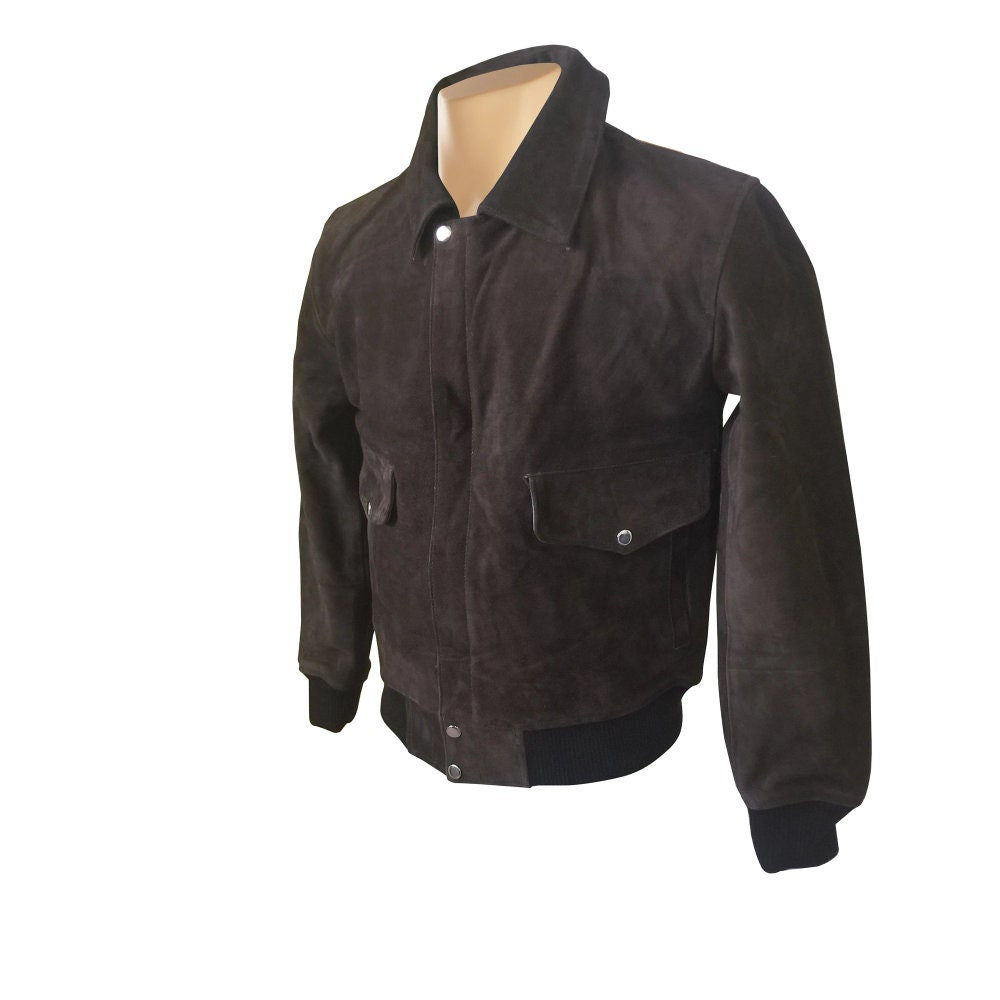 Handmade Bernard's Dark Brown Bomber Style Leather Jacket