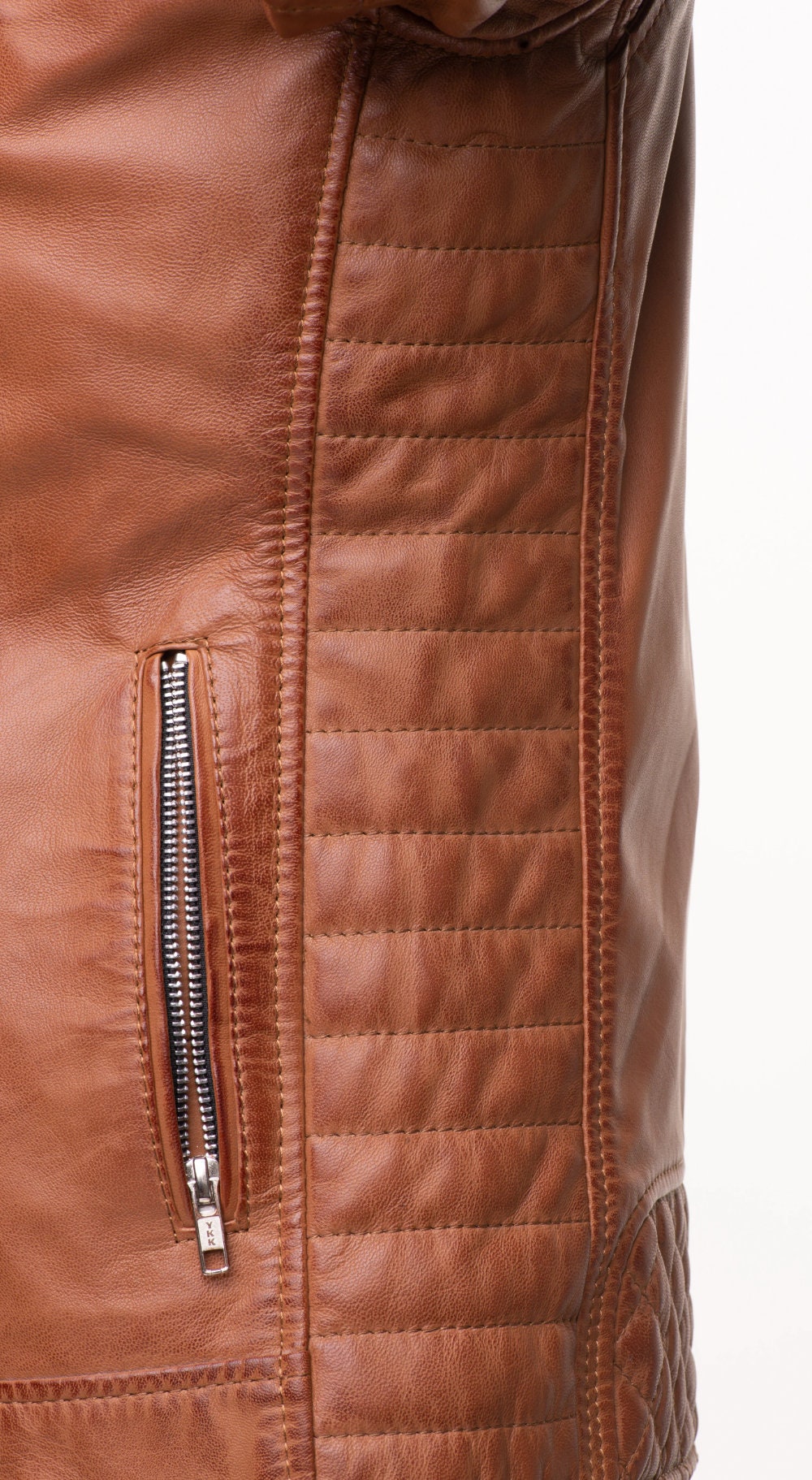 Handmade Tan Quilted Biker Leather Jacket