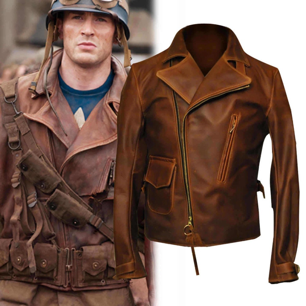 Handmade Captain America's Brown Biker Leather Jacket