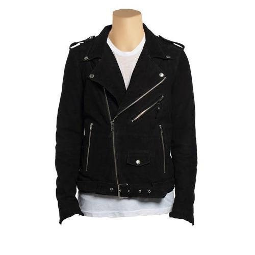 Handmade Biker Style Suede Leather Jacket With Waist Belt