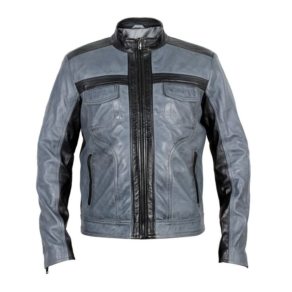Handmade Android Black And Grey Leather Jacket
