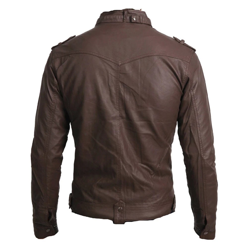 Handmade Brown Leather Jacket With Collar Belt
