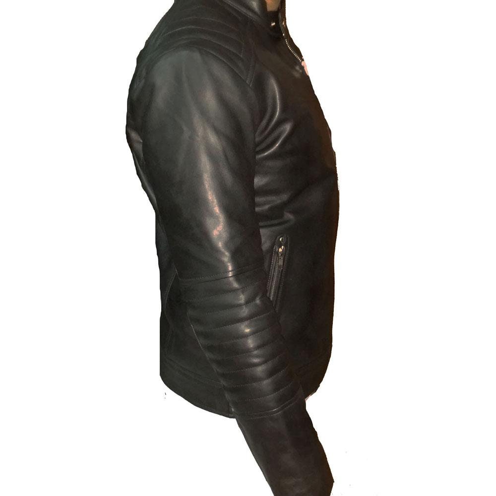 Handmade Black Moto Style Jacket With Shoulder And Arm Patches