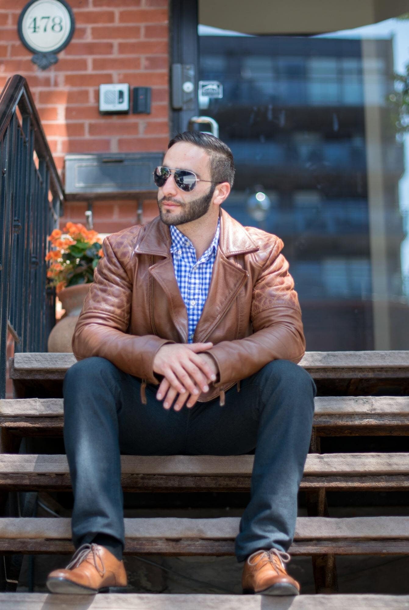 Handmade Distressed Cognac Biker Leather Jacket