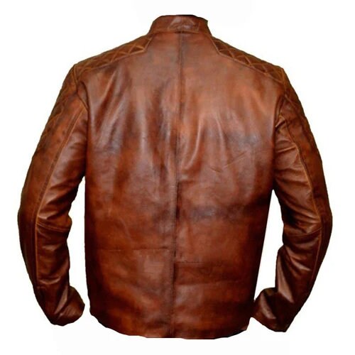 Handmade Vintage Cafe Racer Leather Jacket With Quilted Patches