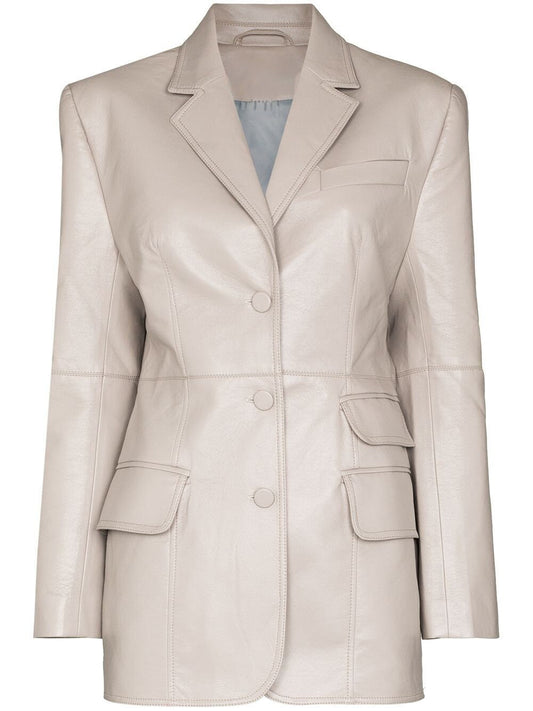 Handmade Faux-Leather Single-Breasted Blazer