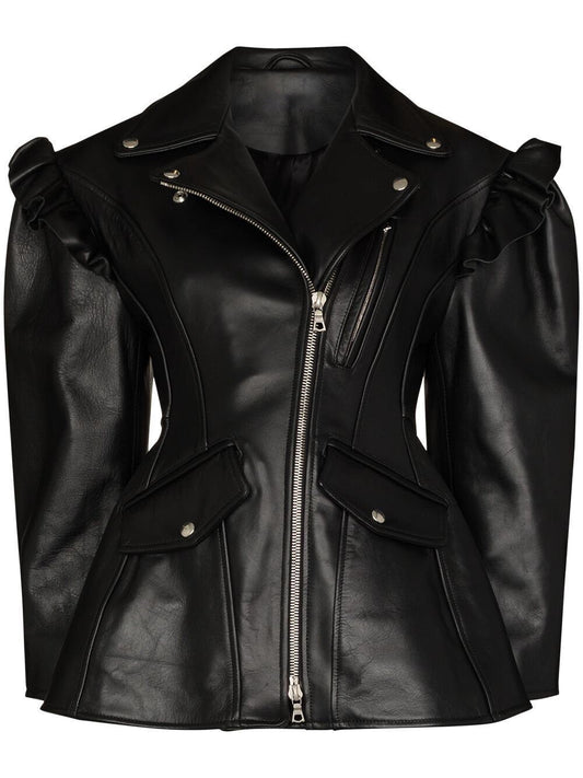 Handmade Frill-Detailing Biker Jacket
