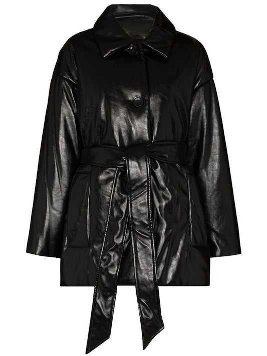 Handmade Ammie Belted-Waist Faux-Leather Jacket