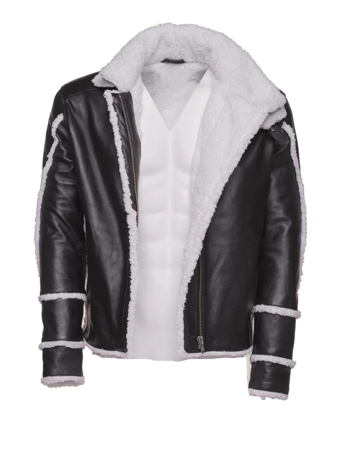 Handmade Harry's Sherpa Leather Jacket With Double Collar