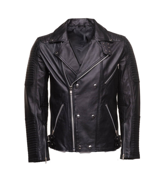 Handmade Micheals Biker Style Leather Jacket With Snap Buttons Closure