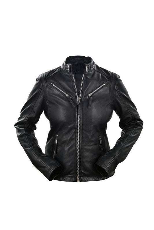 Handmade  Stylish Vintage Look Black Biker Leather Jacket for Women - Motorcycle Leather Jacket for Women