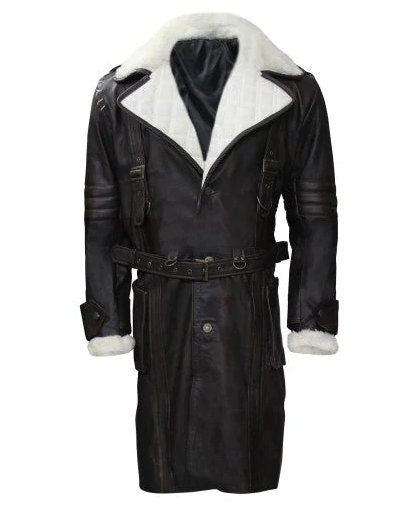 Handmade Elder Maxson Fur Collar Long Leather Battle Jacket Coat