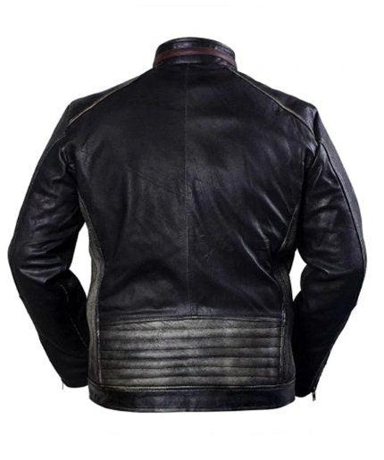 Handmade Men Cafe Racer Motorcycle Retro 4 Vintage Black Distressed Leather Jacket
