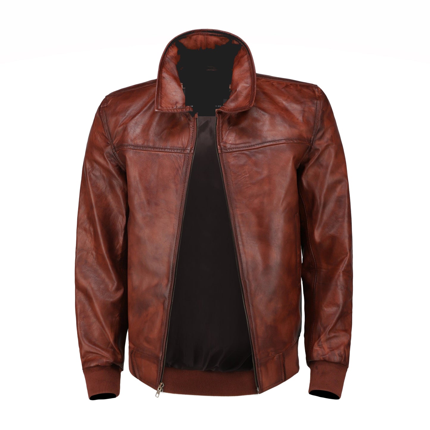 Handmade Boyd's Brown Leather Jacket With Ribbed Cuffs