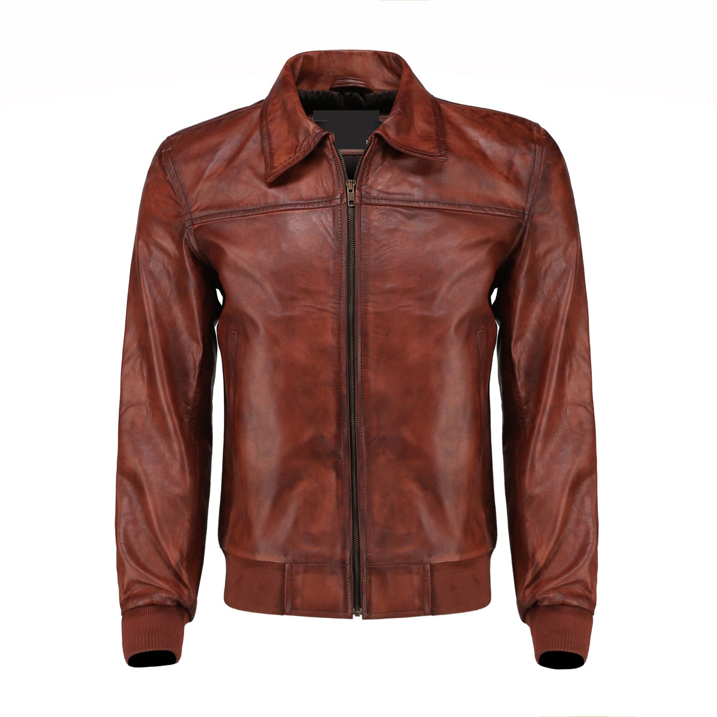 Handmade Boyd's Brown Leather Jacket With Ribbed Cuffs