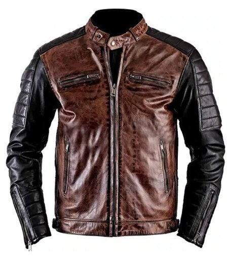 Handmade Men Brando Cafe Racer Retro Biker Brown Leather Jacket