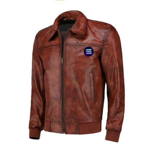 Handmade  Solana Brown Bomber Leather Jacket