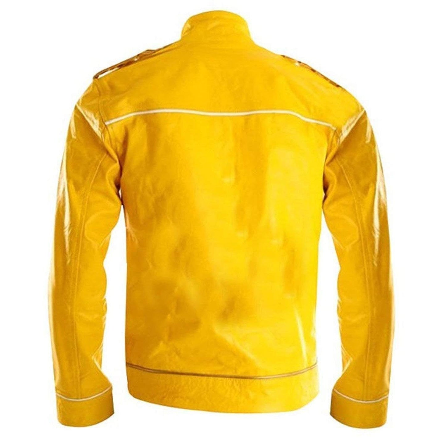 Handmade Freddie Mercury Wembley Stadium Yellow Cross belted Jacket | Queen Jacket | Freddie Jacket | Biker Jacket | Vegan Leather Jacket