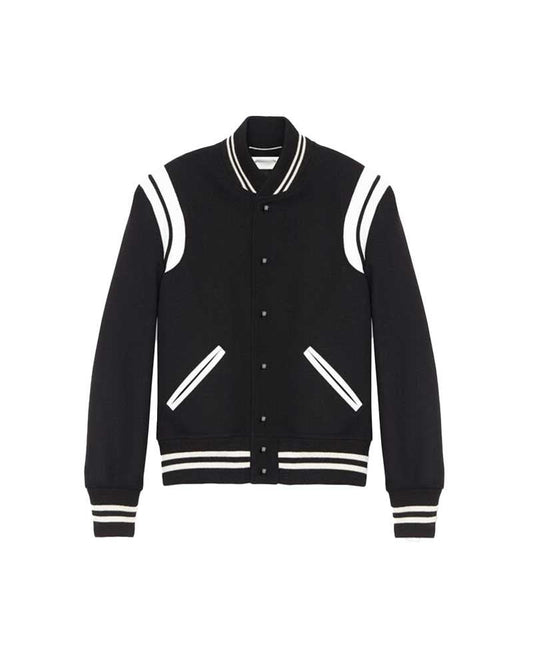 Handmade Black and White Varsity Bomber Jacket