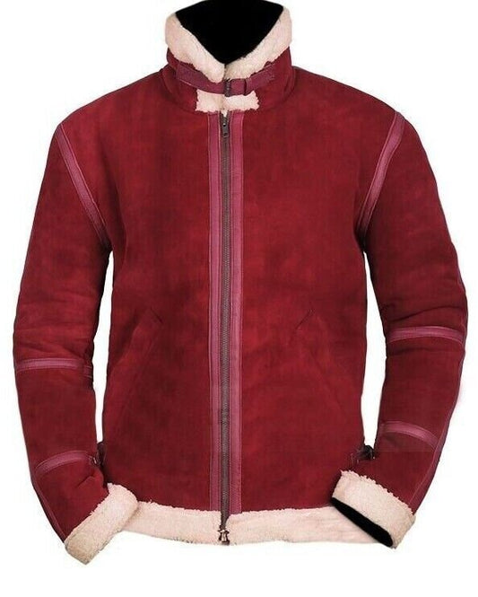 Ox and Bulls Christmas Red Suede Leather Jacket | Men's Ryan Reynolds Inspired Santa Shearling Jacket