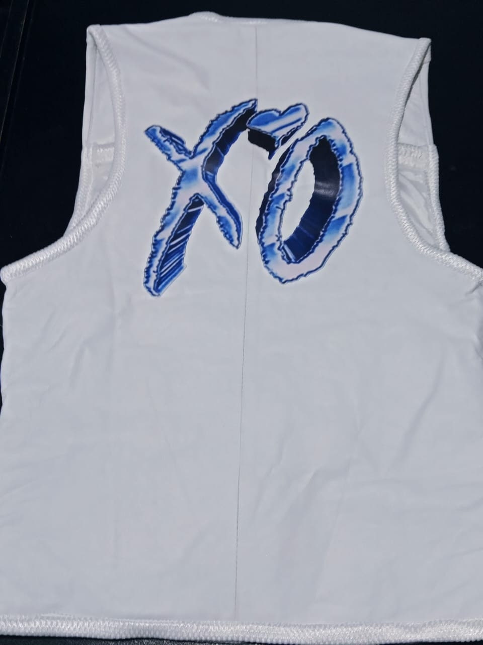 Handmade Weeknd XO White Vest with Diamond XO in the back and Heavy metal buckles