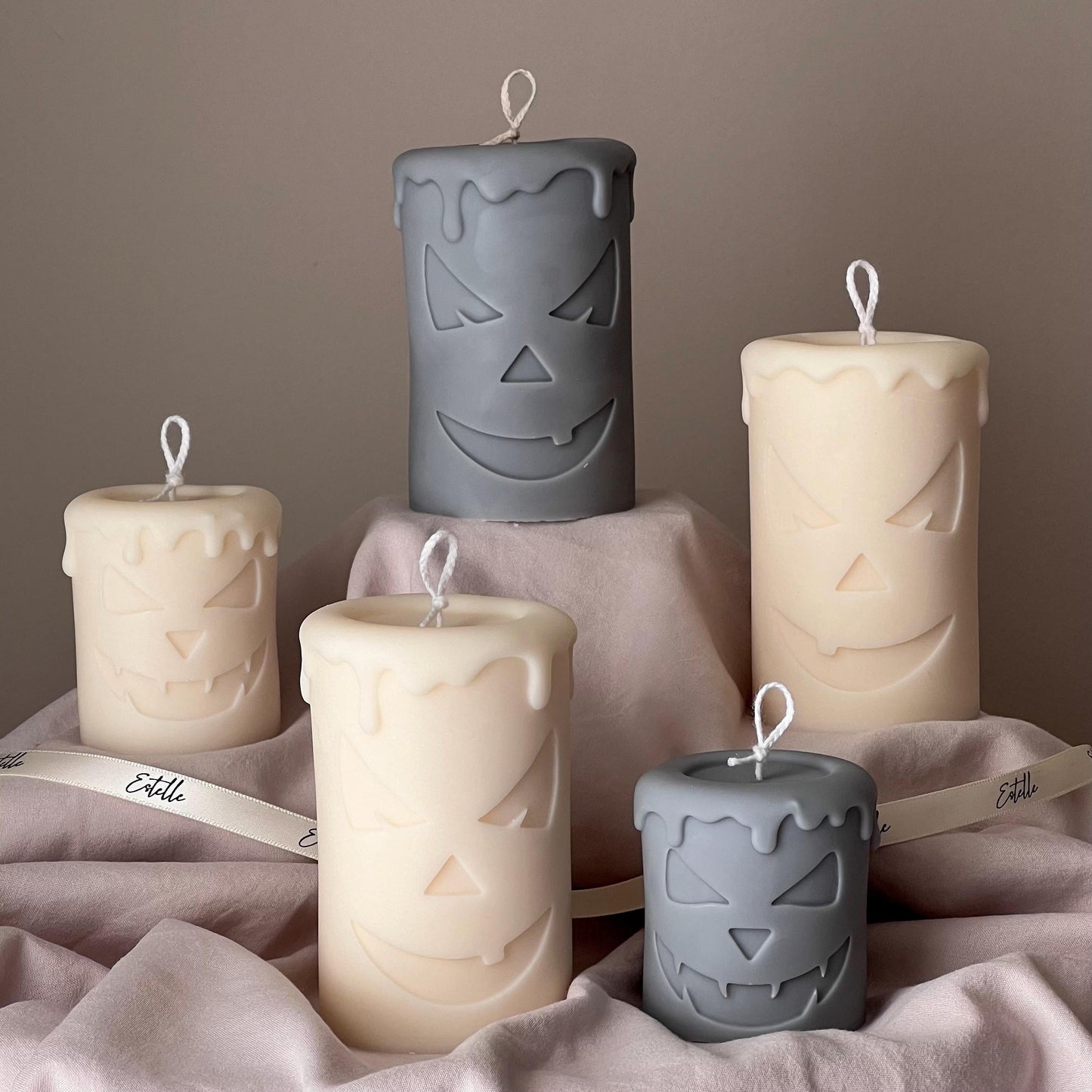 Scary Pumpkin Ghost Face Pillar Candle