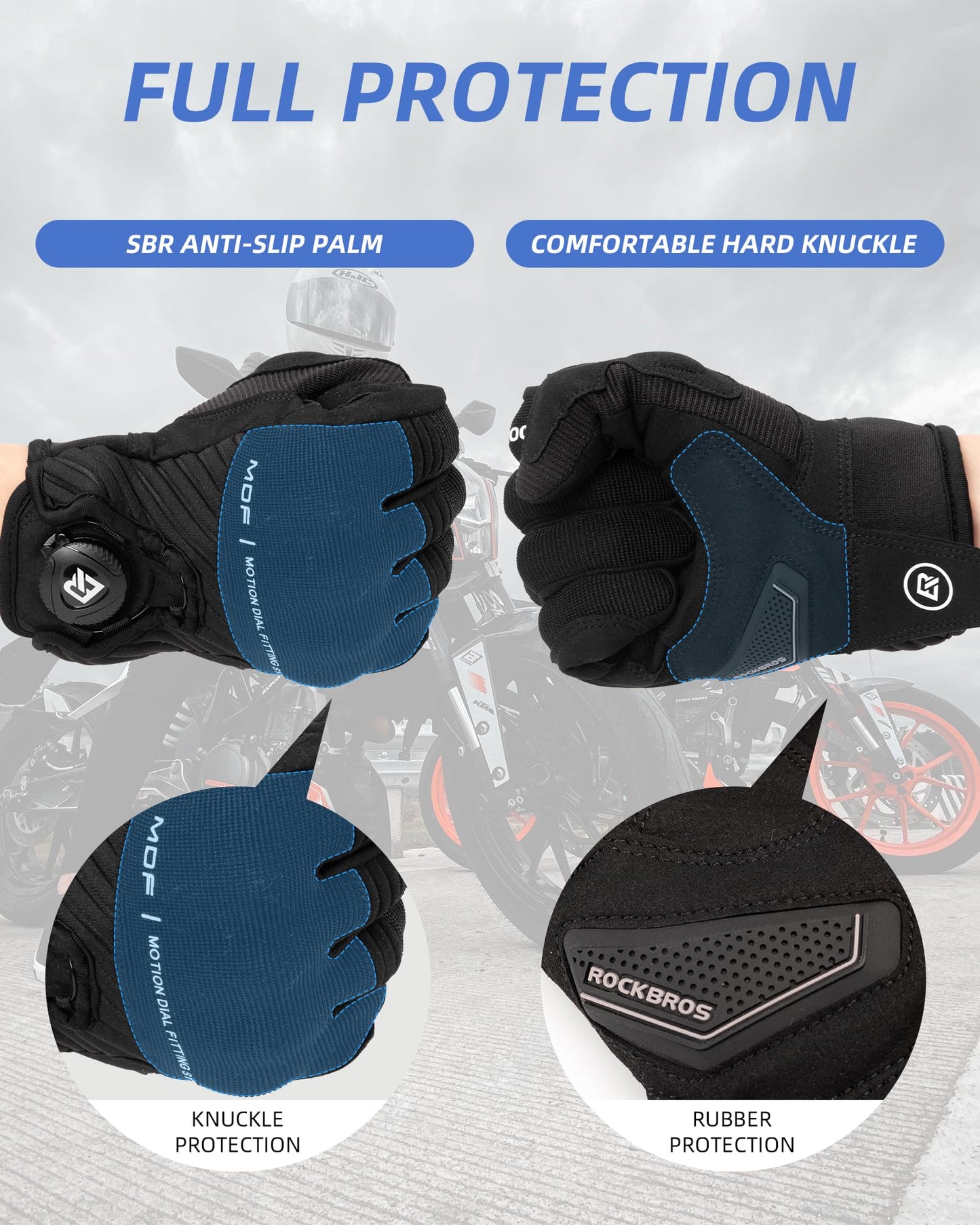 ROCKBROS Motorcycle Gloves for Men Women Touchscreen Hard Knuckles Breathable MTB