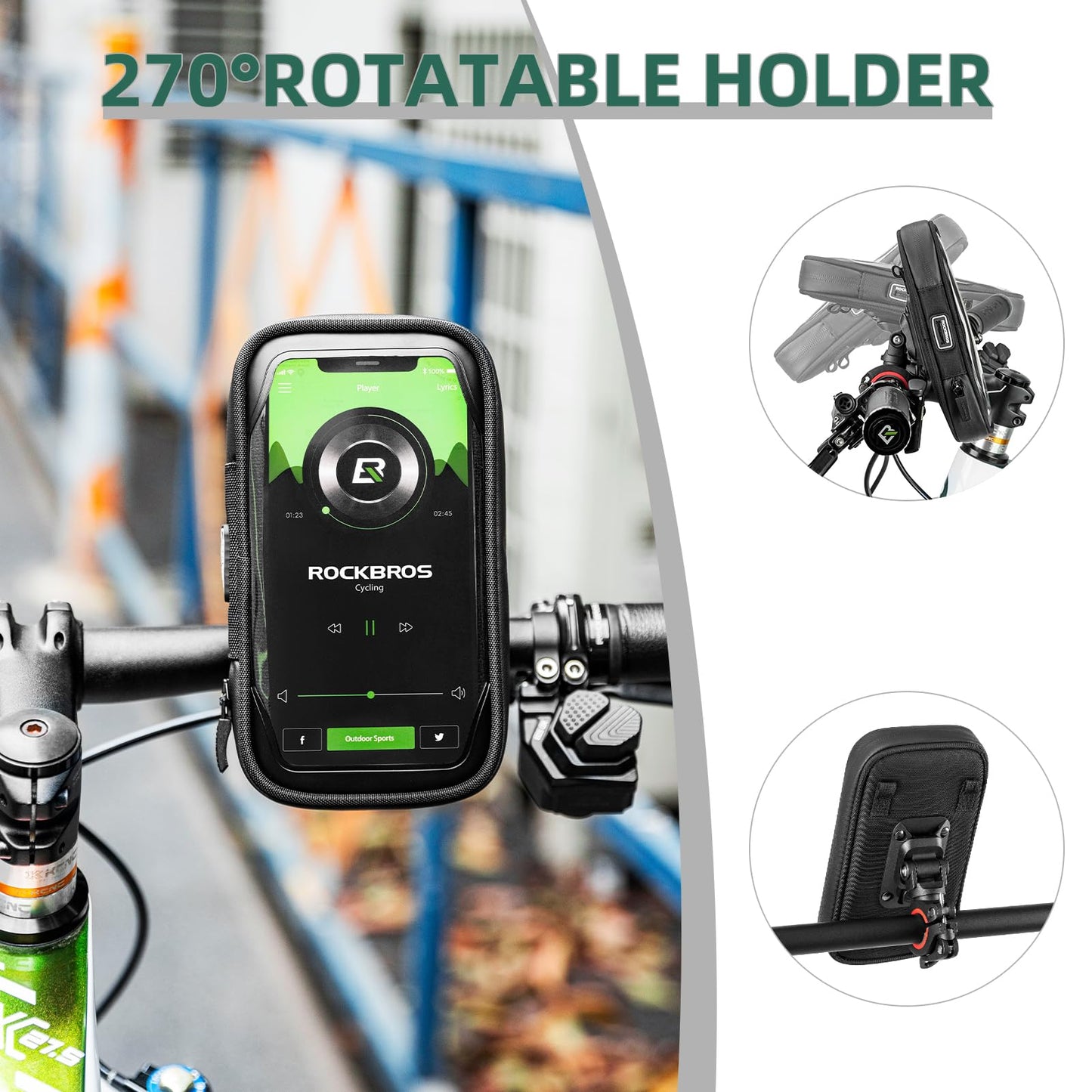 ROCKBROS Bike Phone Mount Bag 270°Rotatable Quick Release Bike Phone Holder Handlebar Bag