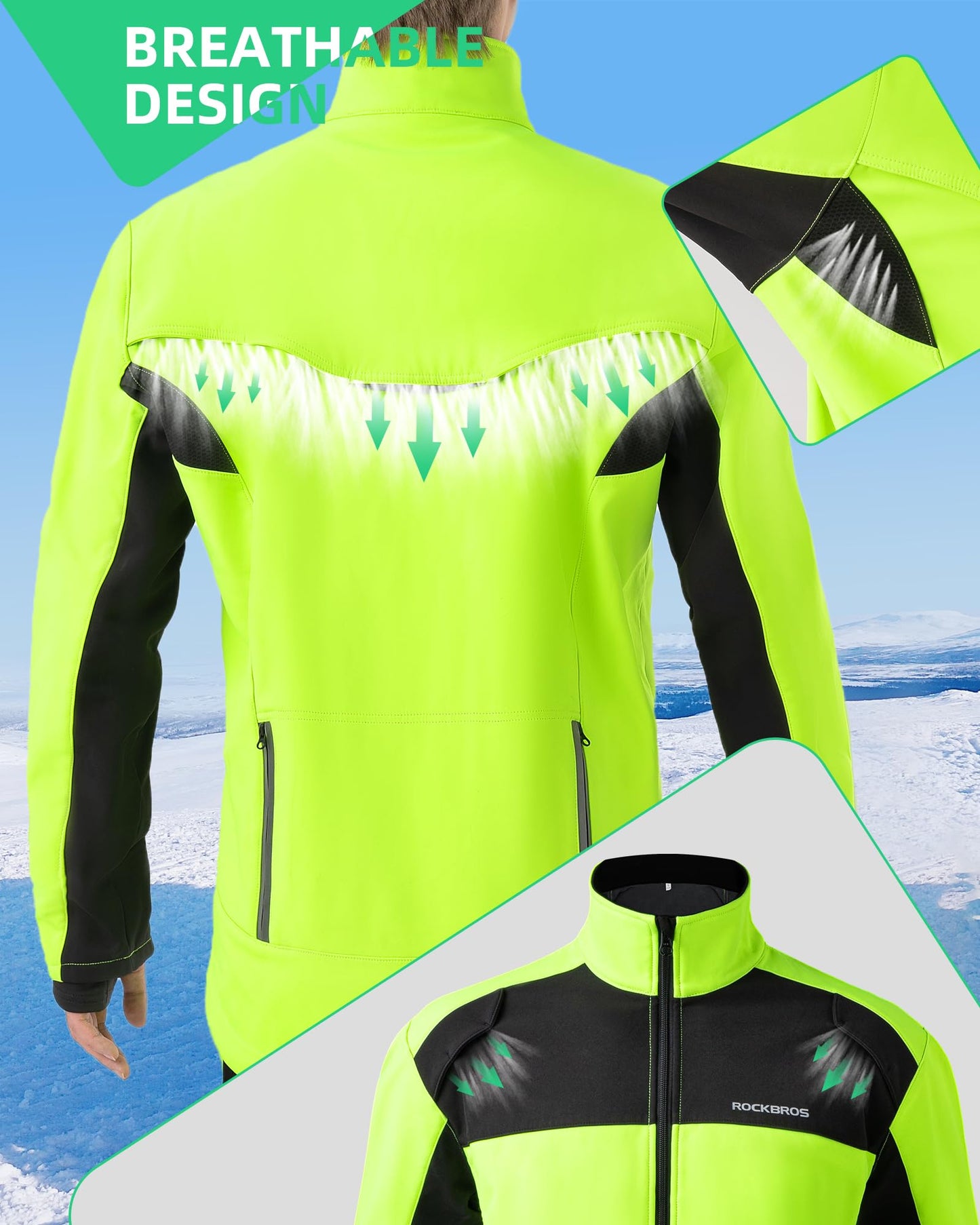 ROCKBROS Cycling Bike Winter Thermal Windproof Jackets for Men Cold Weather Hiking