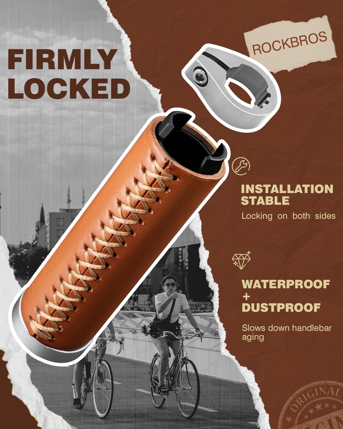 ROCKBROS Leather Vintage Mountain Bike Folding Bike Handlebar Grips 22.2mm