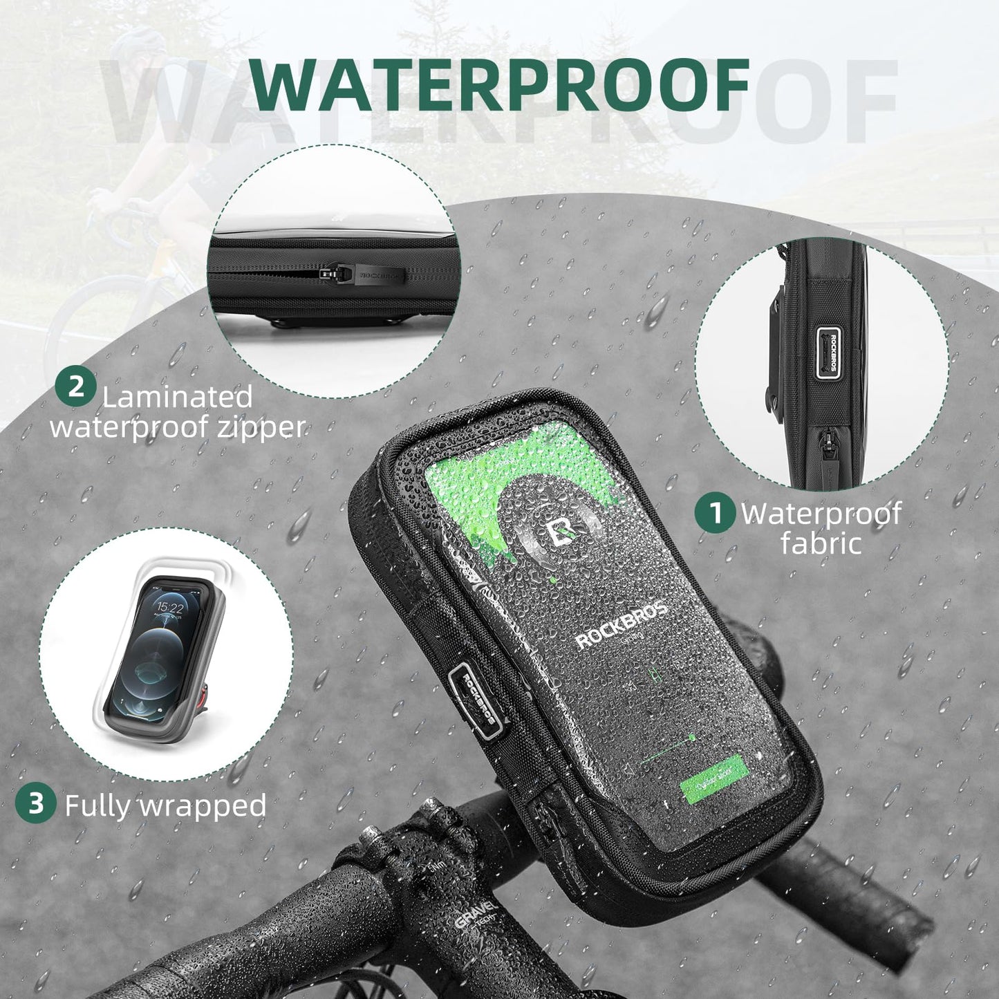 ROCKBROS Bike Phone Mount Bag 270°Rotatable Quick Release Bike Phone Holder Handlebar Bag