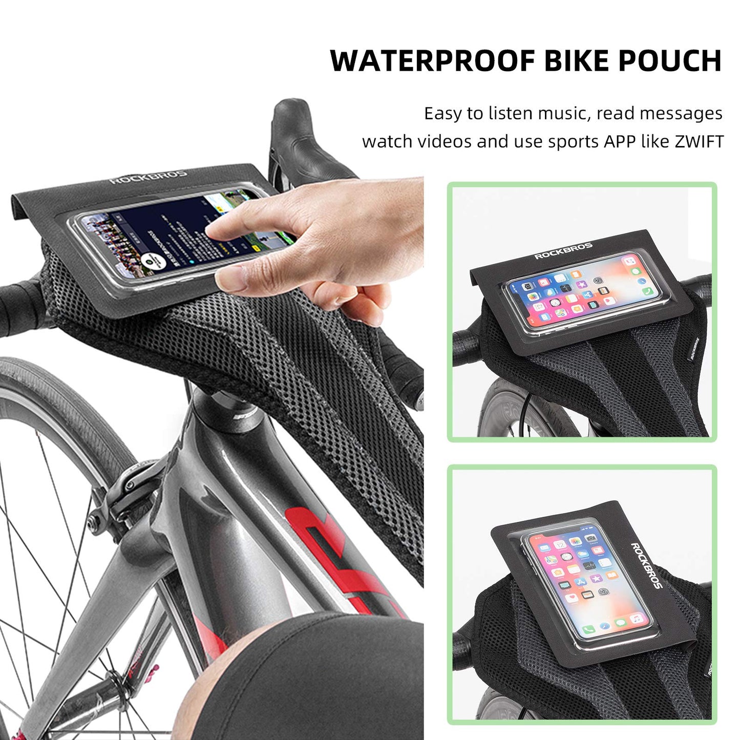 ROCKBROS Bike Sweat Guard Bicycle Trainer Sweat Net with Phone Pouch below 6.2’’