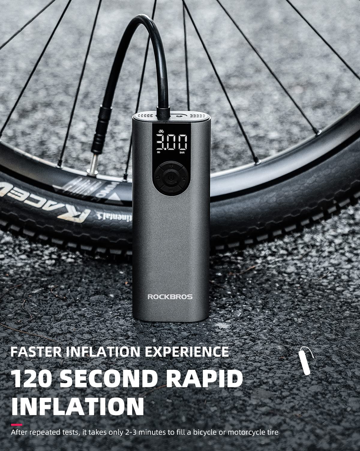 ROCKBROS A8 Mini Electric Air Bike Tire Pump 150PSl 2*2600mAh