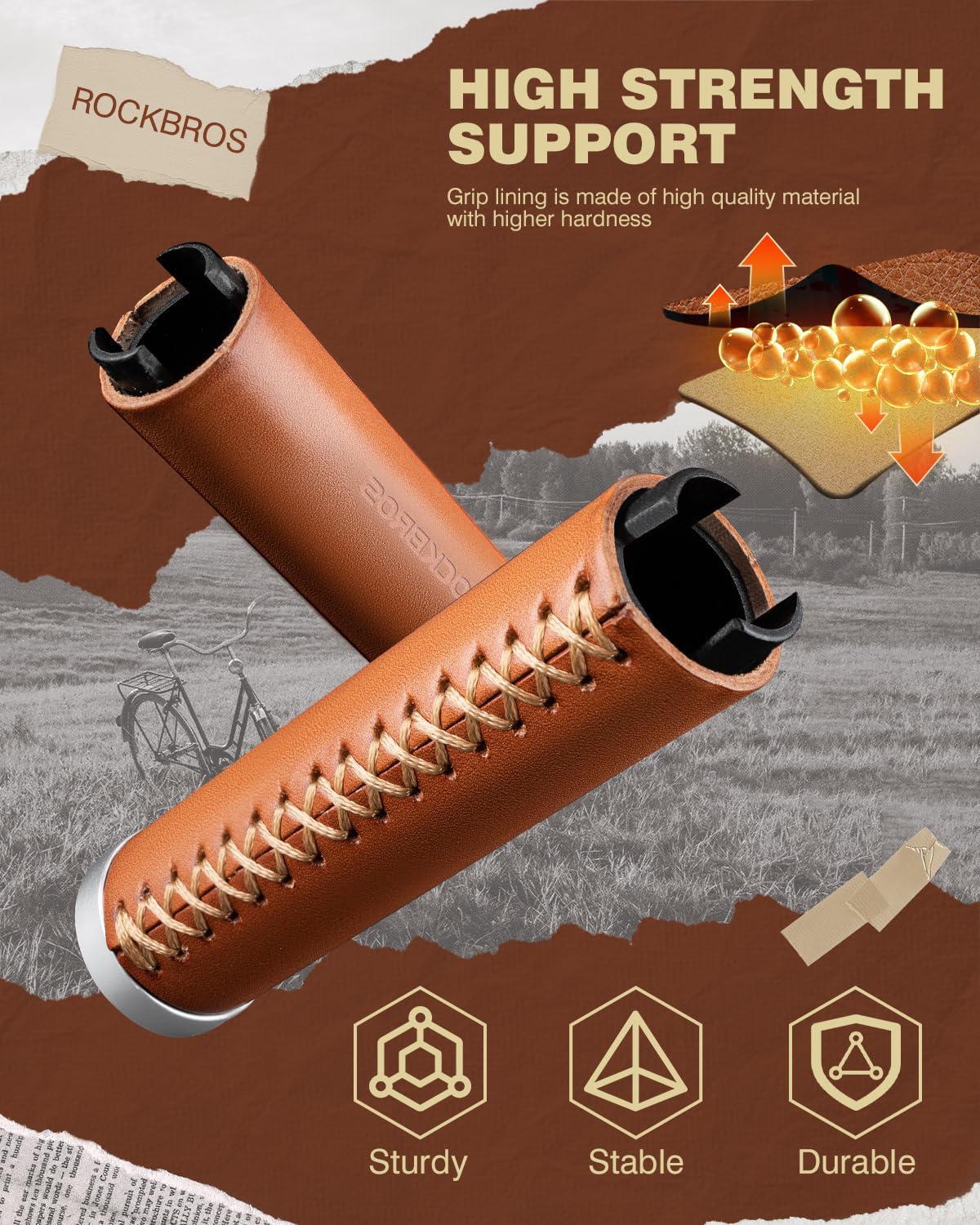 ROCKBROS Leather Vintage Mountain Bike Folding Bike Handlebar Grips 22.2mm