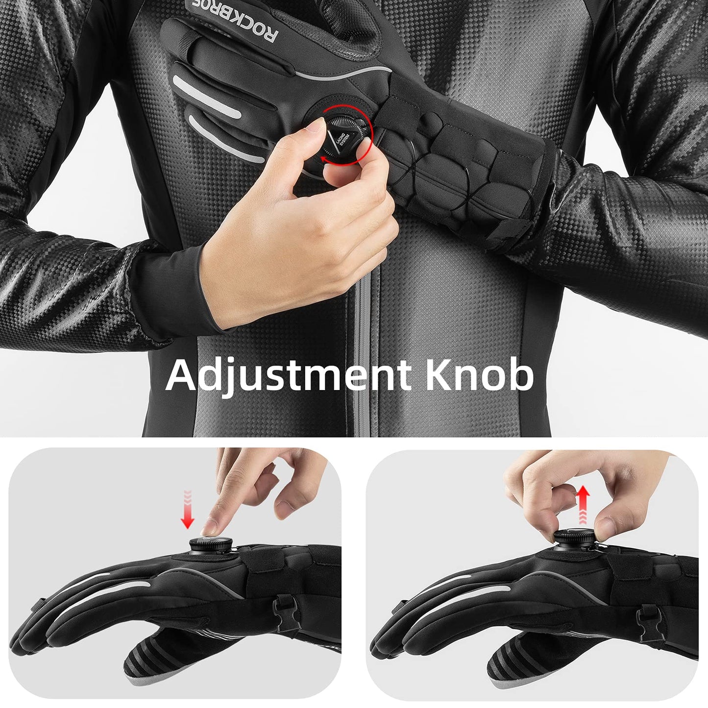 ROCKBROS Winter Gloves for Men Full Finger Touchscreen Cycling Gloves for Hiking Motorcycle