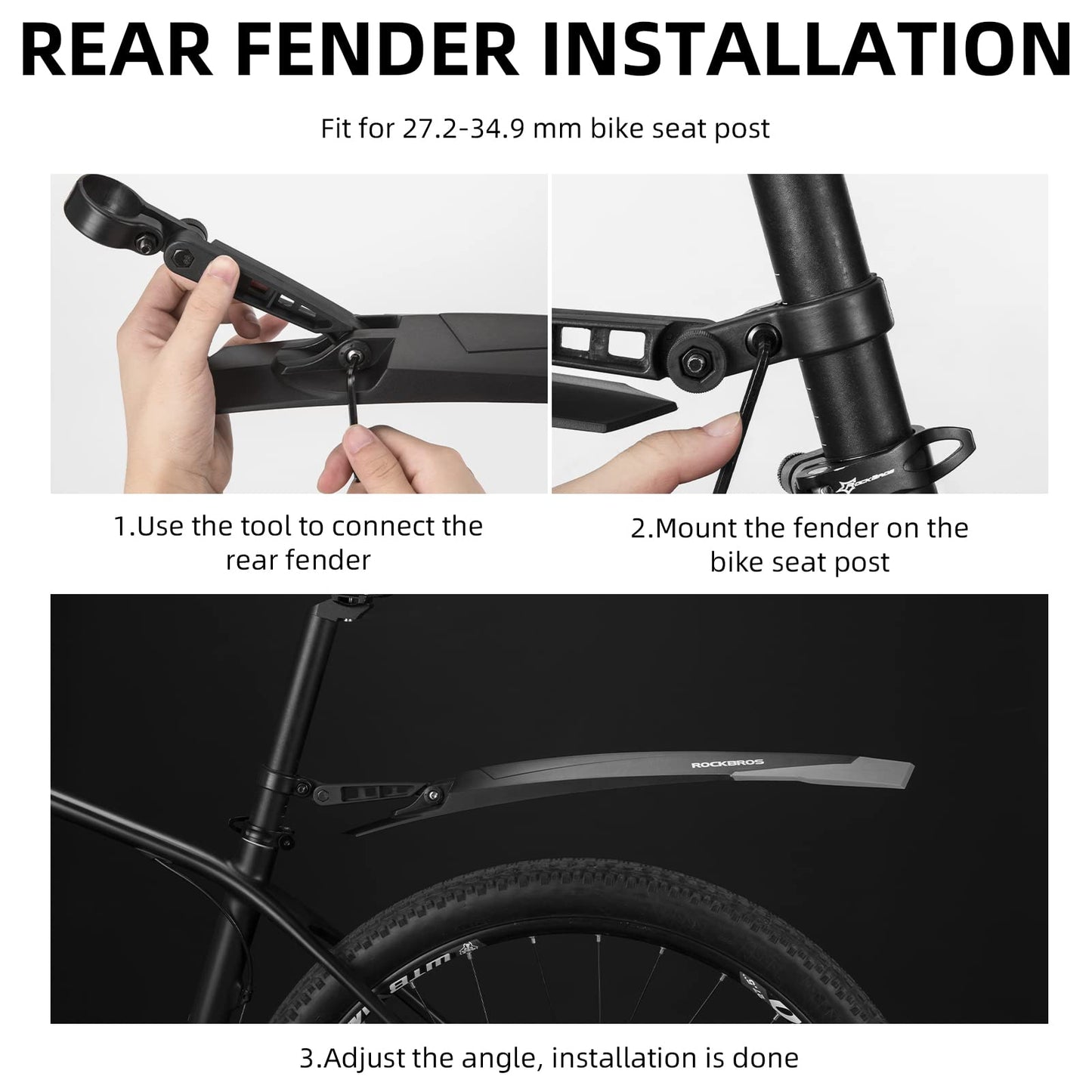 ROCKBROS Bike Adjustable MTB Mudguard Front/Rear Cycling Fender Bike Guards