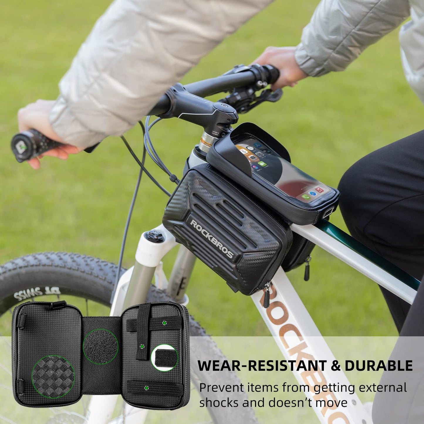 ROCKBROS Bike  Waterproof Front Frame Pouch Top Tube Handlebar Bag Below 6.2”/5.8”