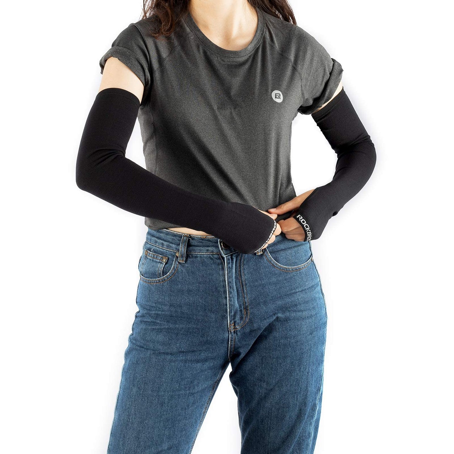 ROCKBROS Winter Knit Arm Warmers, Long Fingerless Sleeves for Women Men