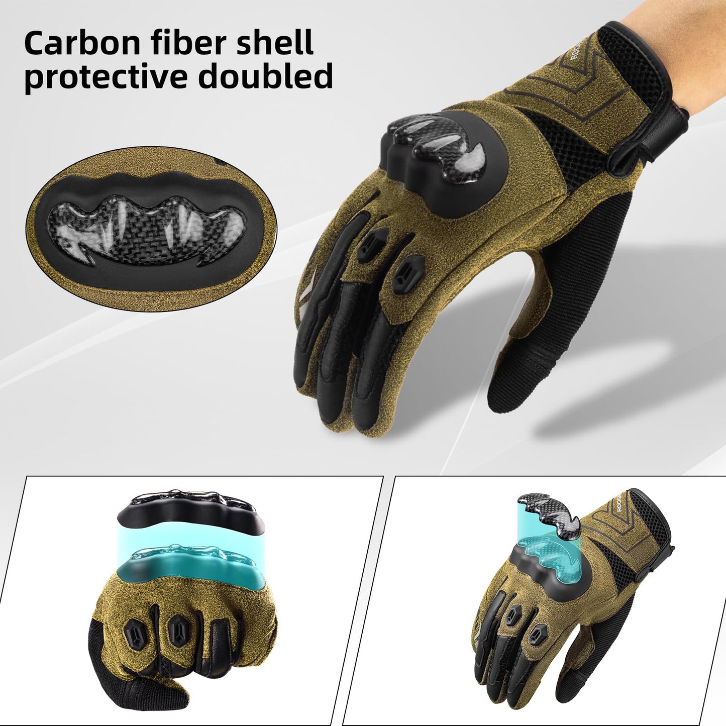 ROCKBROS Touchscreen Motorcycle Gloves, Full Finger Gear with Hard Carbon Fiber Shell