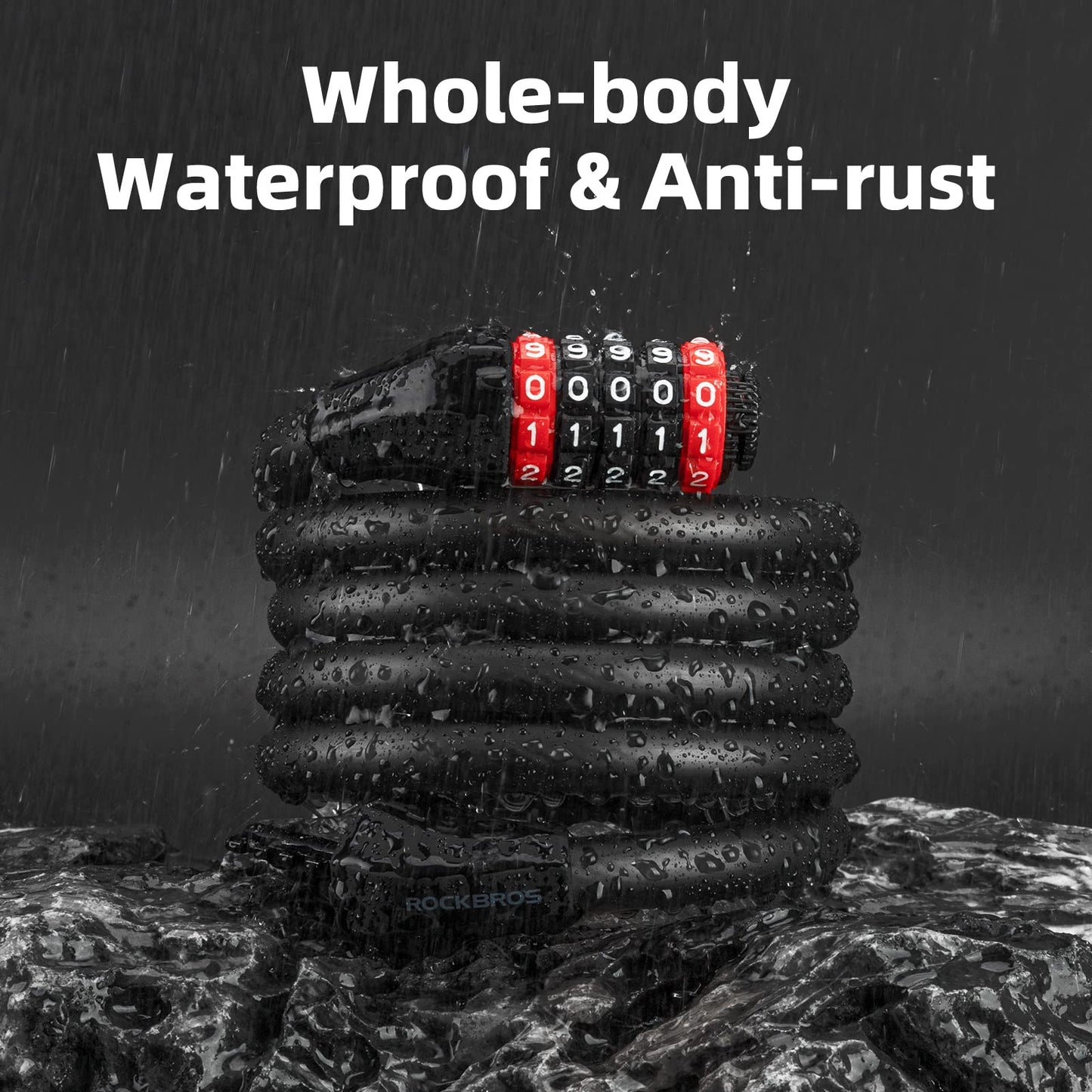 ROCKBROS 5-Digit Bike Lock Cable 70 Inch Combination Lock (5.9ft)