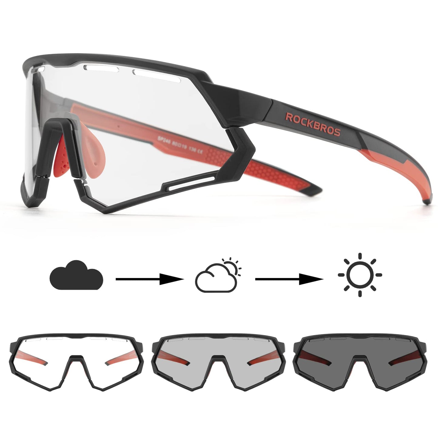 ROCKBROS Cycling Glasses Polarized Photochromic Goggles 2 Lens