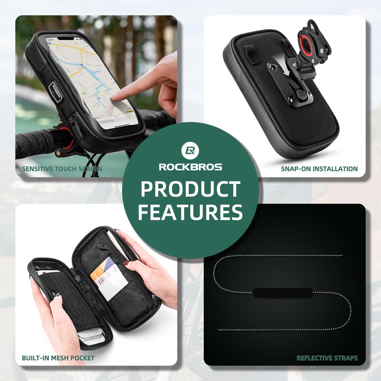 ROCKBROS Bike Phone Mount Bag 270°Rotatable Quick Release Bike Phone Holder Handlebar Bag