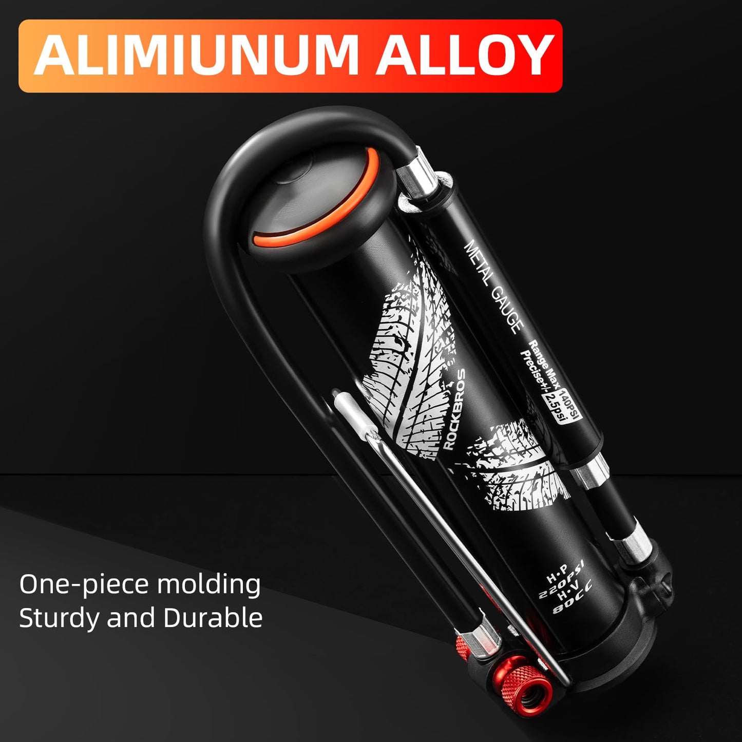 ROCKBROS Mini Portable Bike Pump with Hidden Gauge 220PSI