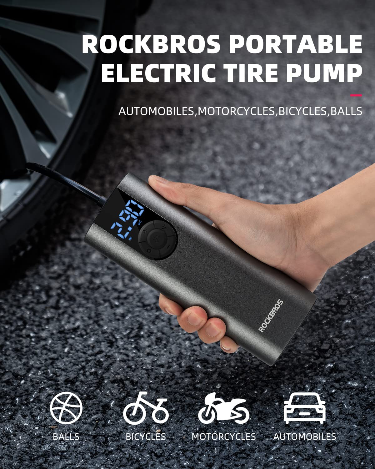 ROCKBROS A8 Mini Electric Air Bike Tire Pump 150PSl 2*2600mAh