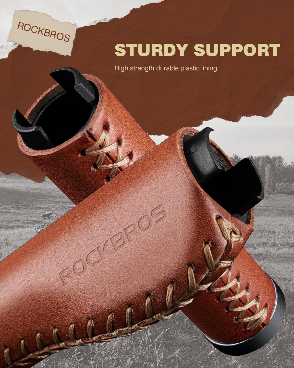 ROCKBROS Leather Vintage Mountain Bike Folding Bike Handlebar Grips 22.2mm