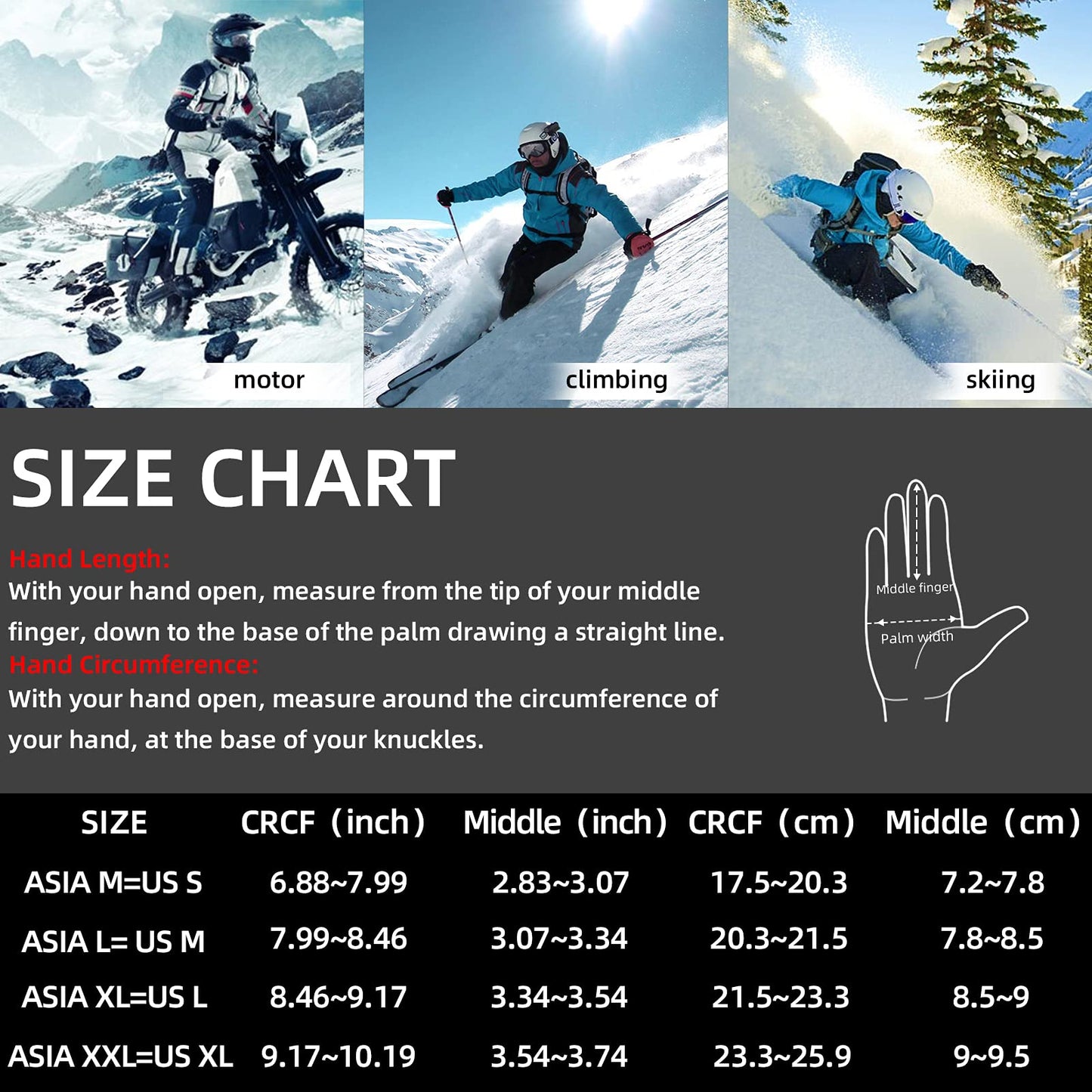 ROCKBROS Winter Ski Gloves Waterproof 3M Thinsulate Touch Screen Thermal Gloves for Men  Women